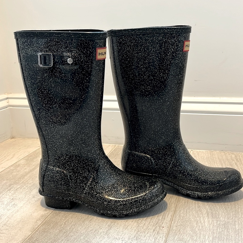 Black sparkle Hunter Boots- kids 3/4- see label photo